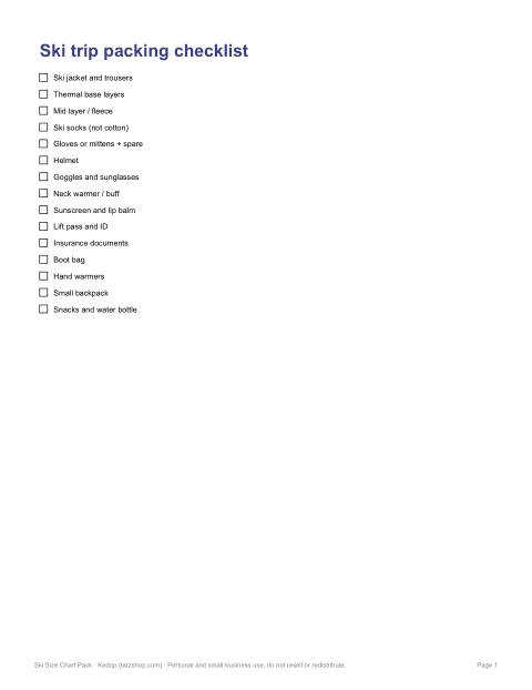 Preview of the first page of Packing checklist (PDF/DOCX)