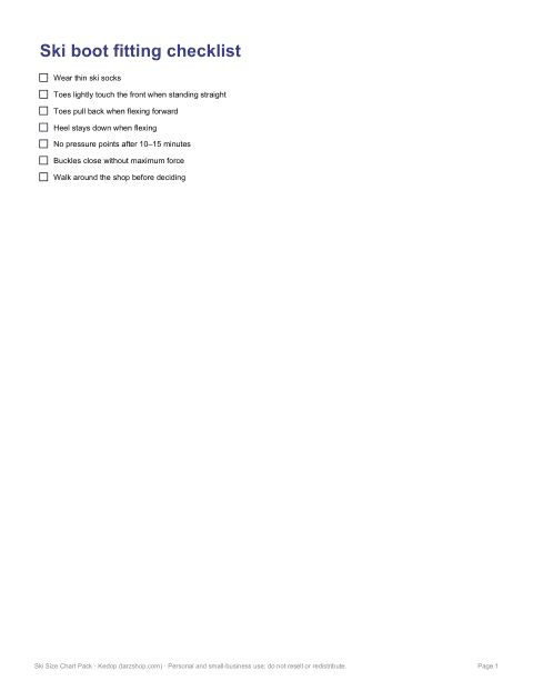 Preview of the first page of Boot fitting checklist (PDF/DOCX)